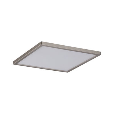 Vierkante LED-plafondlamp van geborsteld zilverkleurig aluminium met witte diffuser voor woonruimtes