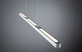 Modern white aluminum LED pendant light with warm white illumination for living and workspaces