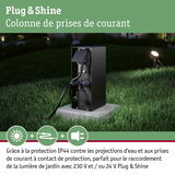 Colonne de prises de courant noire IP44 sur pelouse pour éclairage de jardin 230V et 24V Plug & Shine