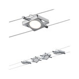 Modern LED cable system with square silver aluminum light head for flexible room lighting solutions