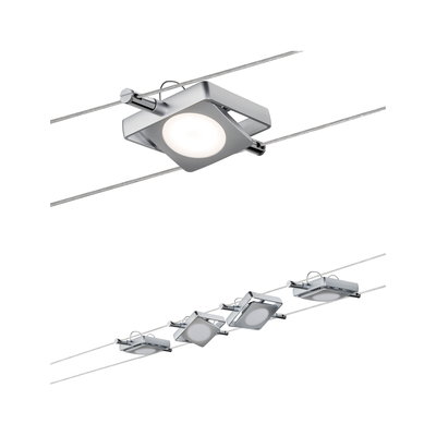 Modernes LED-Seilsystem mit quadratischem Aluminium-Leuchtkopf in Silber für flexible Raumbeleuchtung