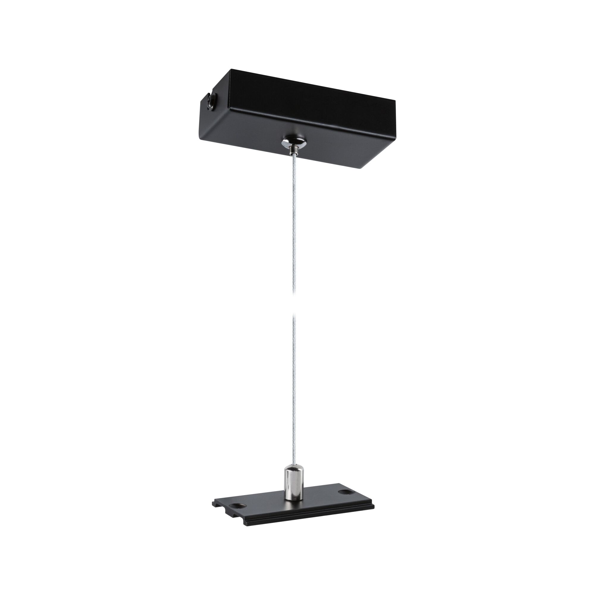 Black metal ceiling mount with steel cable and mounting plate for LED track lighting system