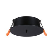 Cadre encastré rond noir en métal avec clips orange pour installation de spots LED