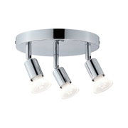 Round ceiling spotlight in chrome metal with three adjustable lamps for versatile home lighting
