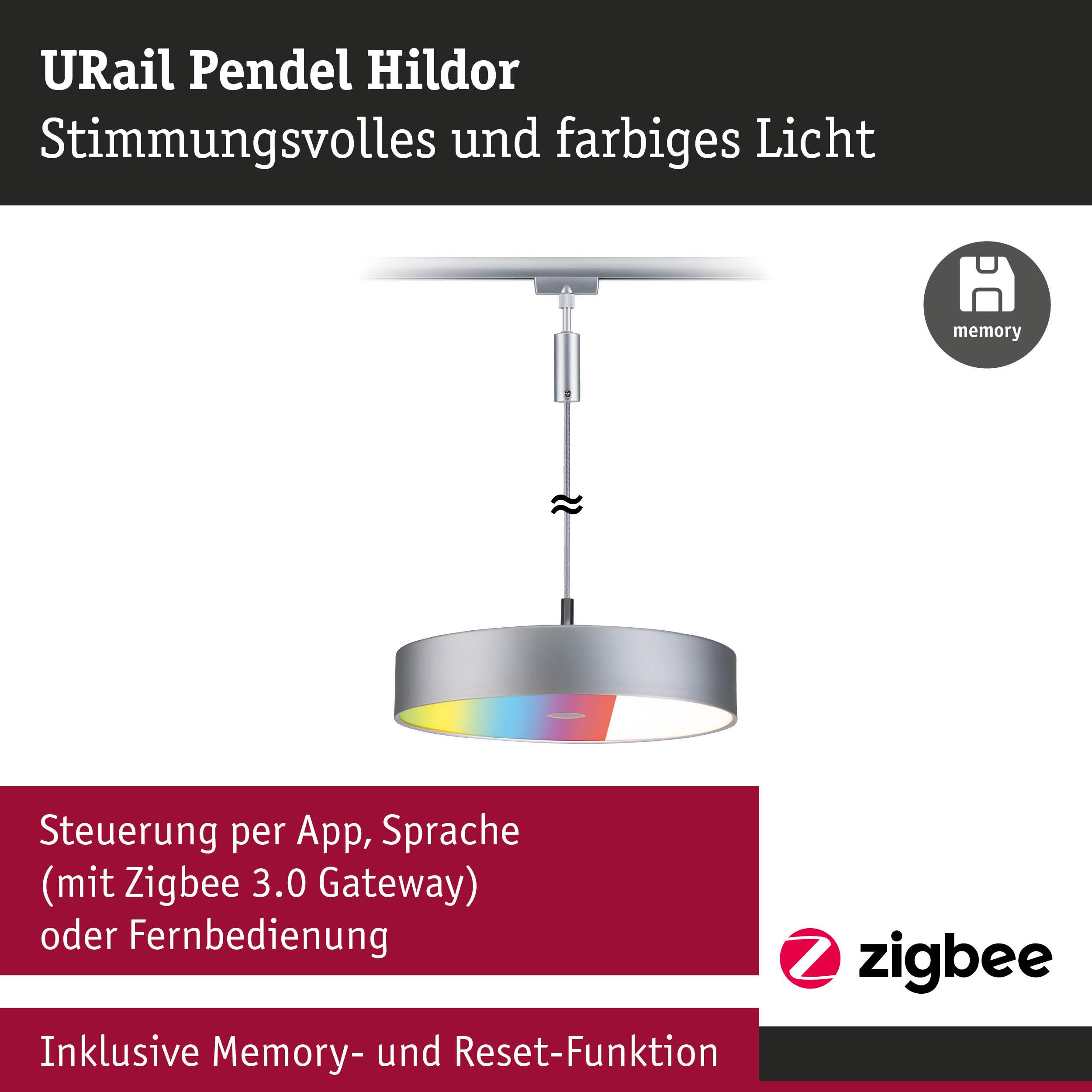 URail Pendel Hildor Pendelleuchte in Silber mit farbigem Licht und Zigbee Steuerung per App und Sprache