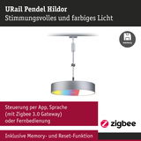 URail Pendel Hildor Pendelleuchte in Silber mit farbigem Licht und Zigbee Steuerung per App und Sprache