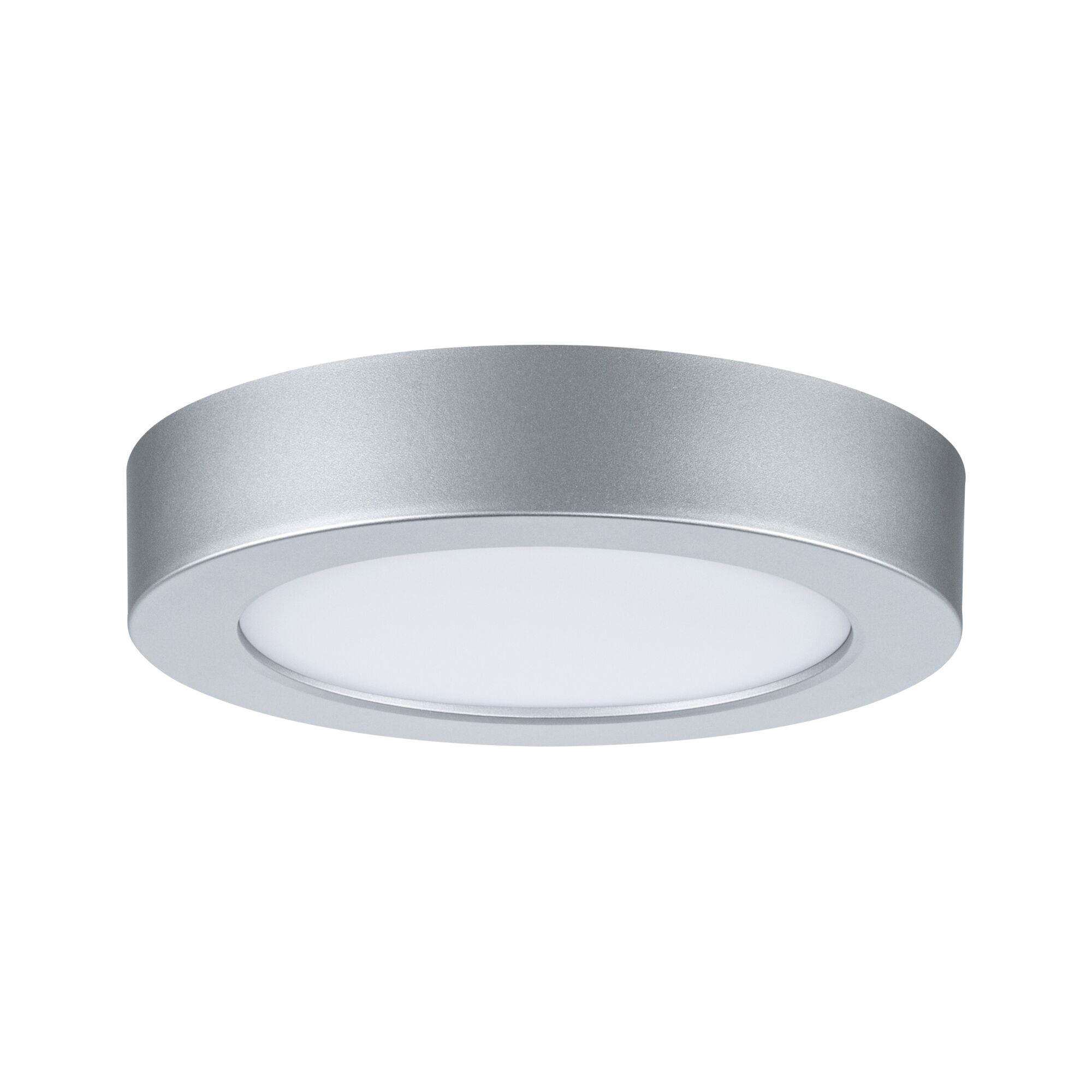 Rundes LED-Deckenlicht aus silbernem Aluminium mit weißem Diffusor für moderne Raumbeleuchtung
