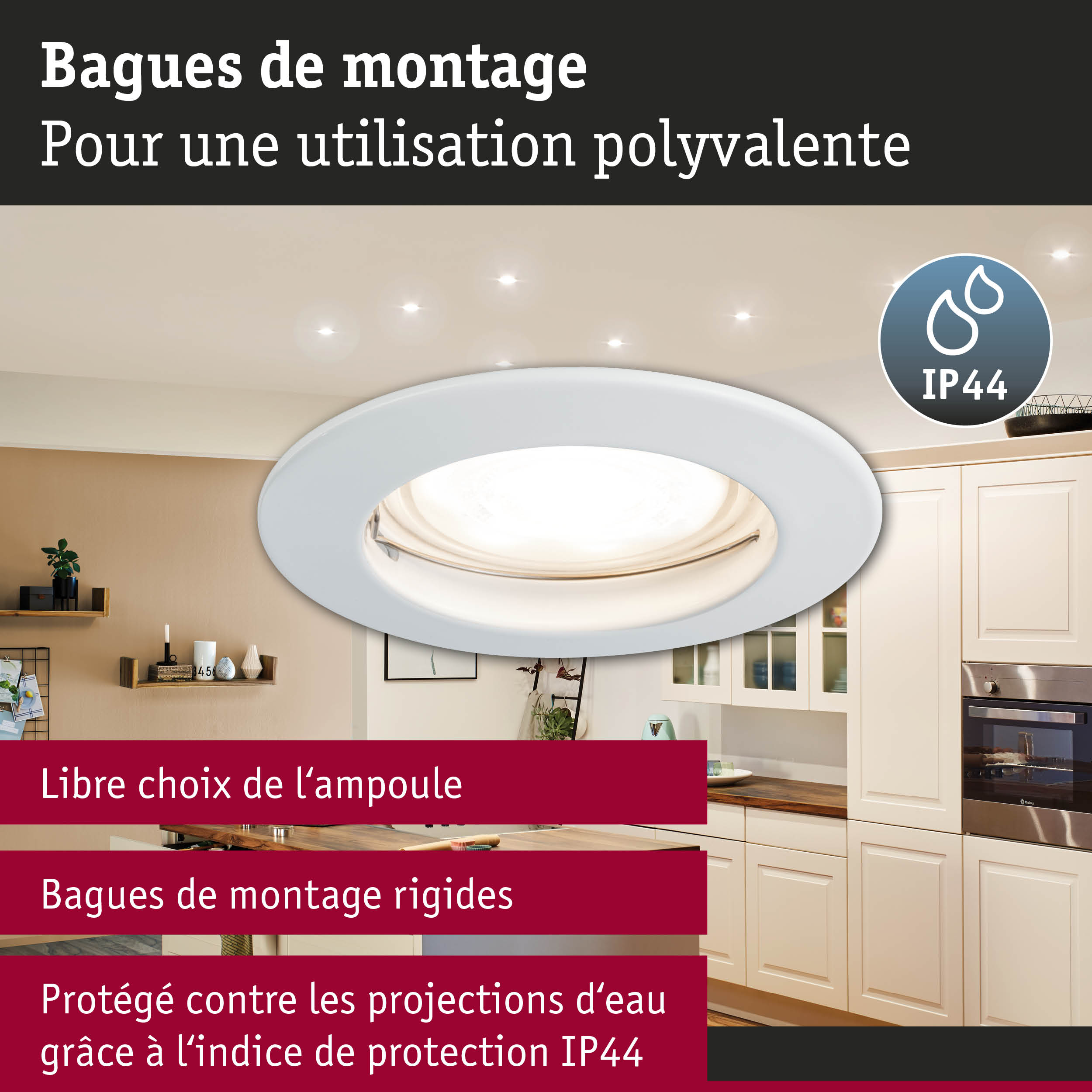 Premium Spot encastré LED IP44 rond 79mm GU10 max. 50W 230V gradable Blanc