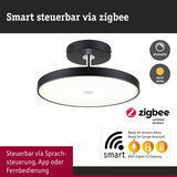Schwarze Deckenleuchte mit warmweißem Licht, dimmbar und smart via Zigbee steuerbar