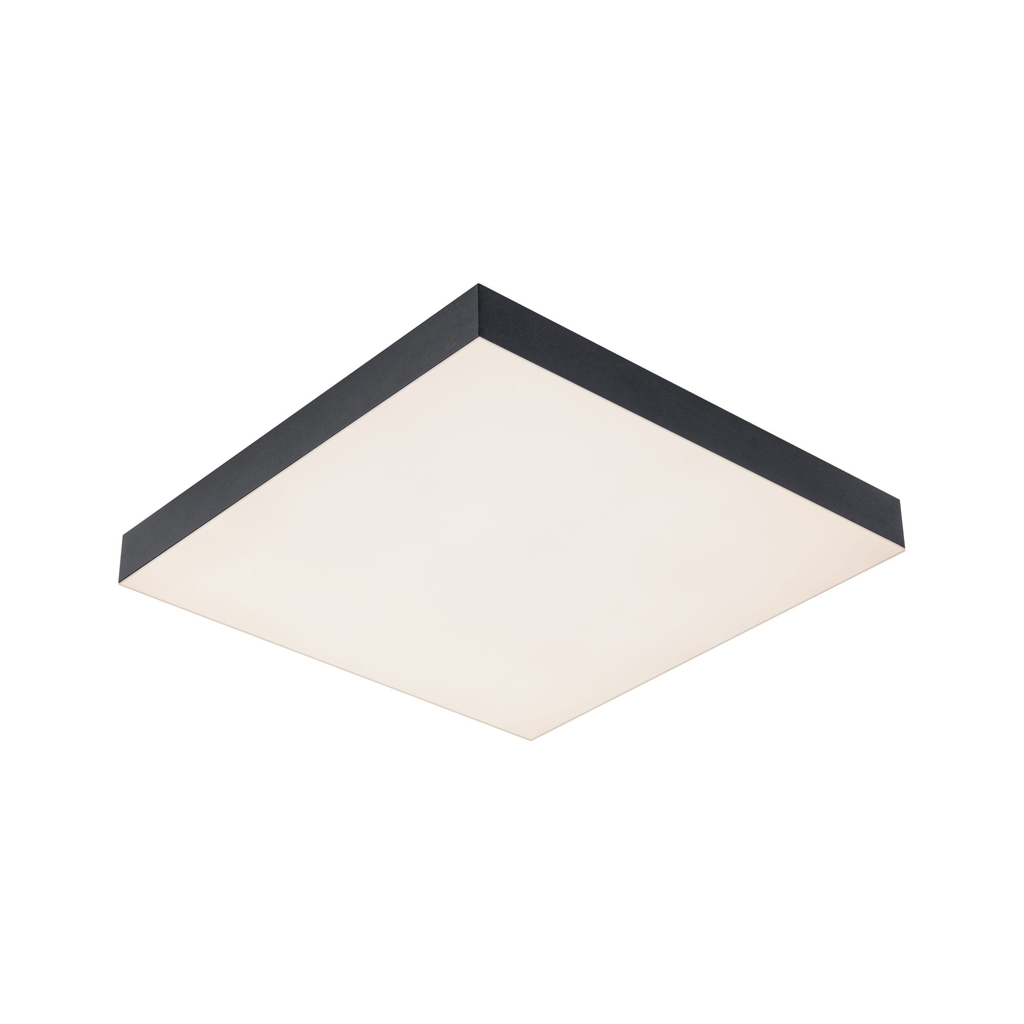 Square ceiling light with black aluminum frame and white diffuser for modern room lighting