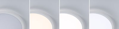 Four white round LED ceiling lights showing different light colors for home lighting