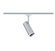 Modern silver metal LED spotlight for track systems, dimmable and adjustable lighting fixture