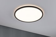 Round ceiling light with black metal frame and warm white LED for modern interior lighting