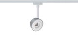 Modern white and grey metal LED spotlight for track systems, energy-efficient indoor lighting