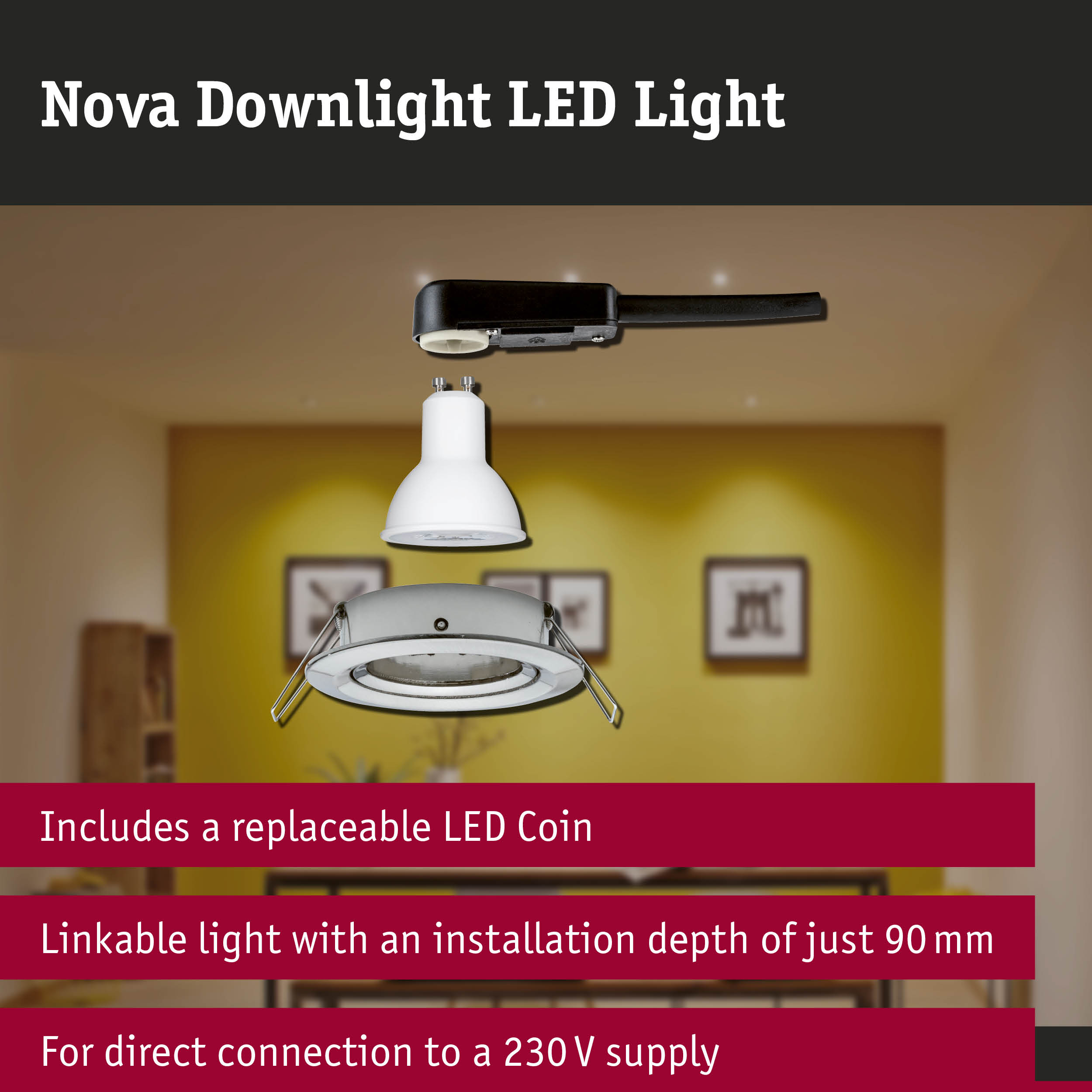 LED Downlight 3-Step-Dim Nova Swivelling round 84mm 50° GU10 6,5W 460lm 230V dimmable 2700K Brushed iron