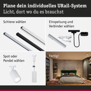 Modulares URail-Schienensystem in Schwarz und Weiß mit Spots und Pendelleuchten für individuelle Raumbeleuchtung