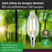 Klarer LED-Leuchtmittel in Kerzenform mit warmweißem Licht und hoher Energieeffizienz
