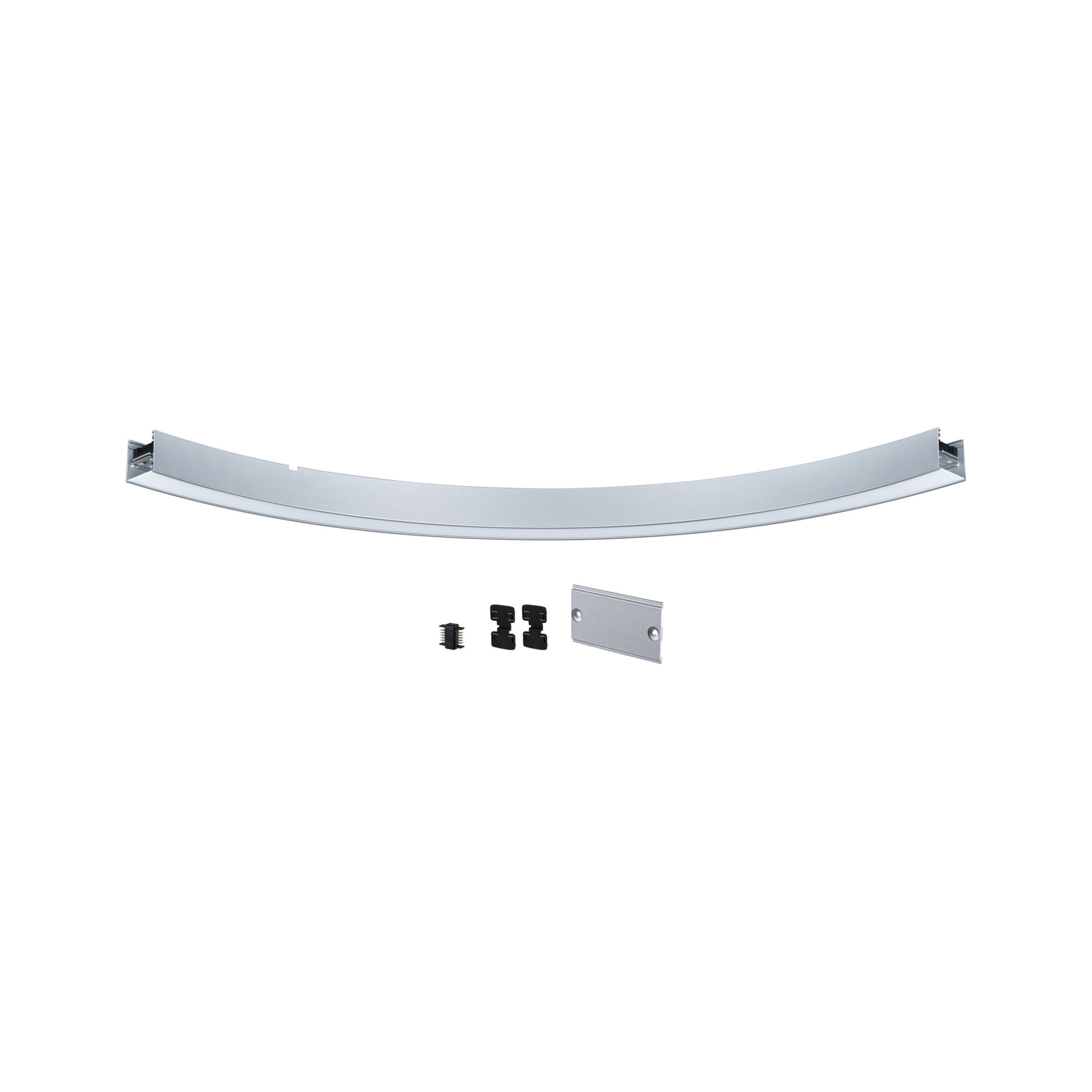 Curved silver aluminum LED profile with accessories for flexible LED strip installation
