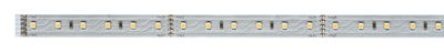 Lange flexibele LED-strip met witte LEDs op zilveren printplaat voor verlichting.