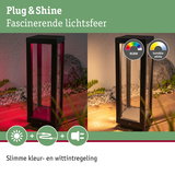 Zwarte buitenlantaarn met RGBW- en witlichtregeling voor sfeervolle tuinverlichting