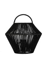 Black woven lantern with handle and visible bulb, decorative LED lighting for indoor and outdoor use