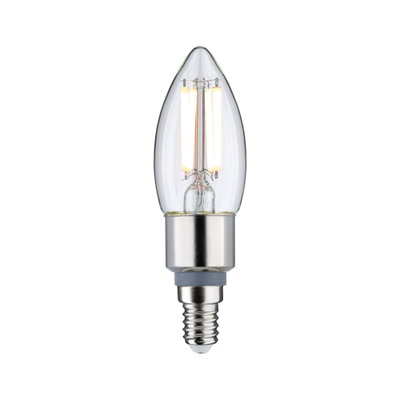 LED-Kerzenlampe mit klarer Glasabdeckung und silbernem Sockel, energiesparende Leuchte für Zuhause