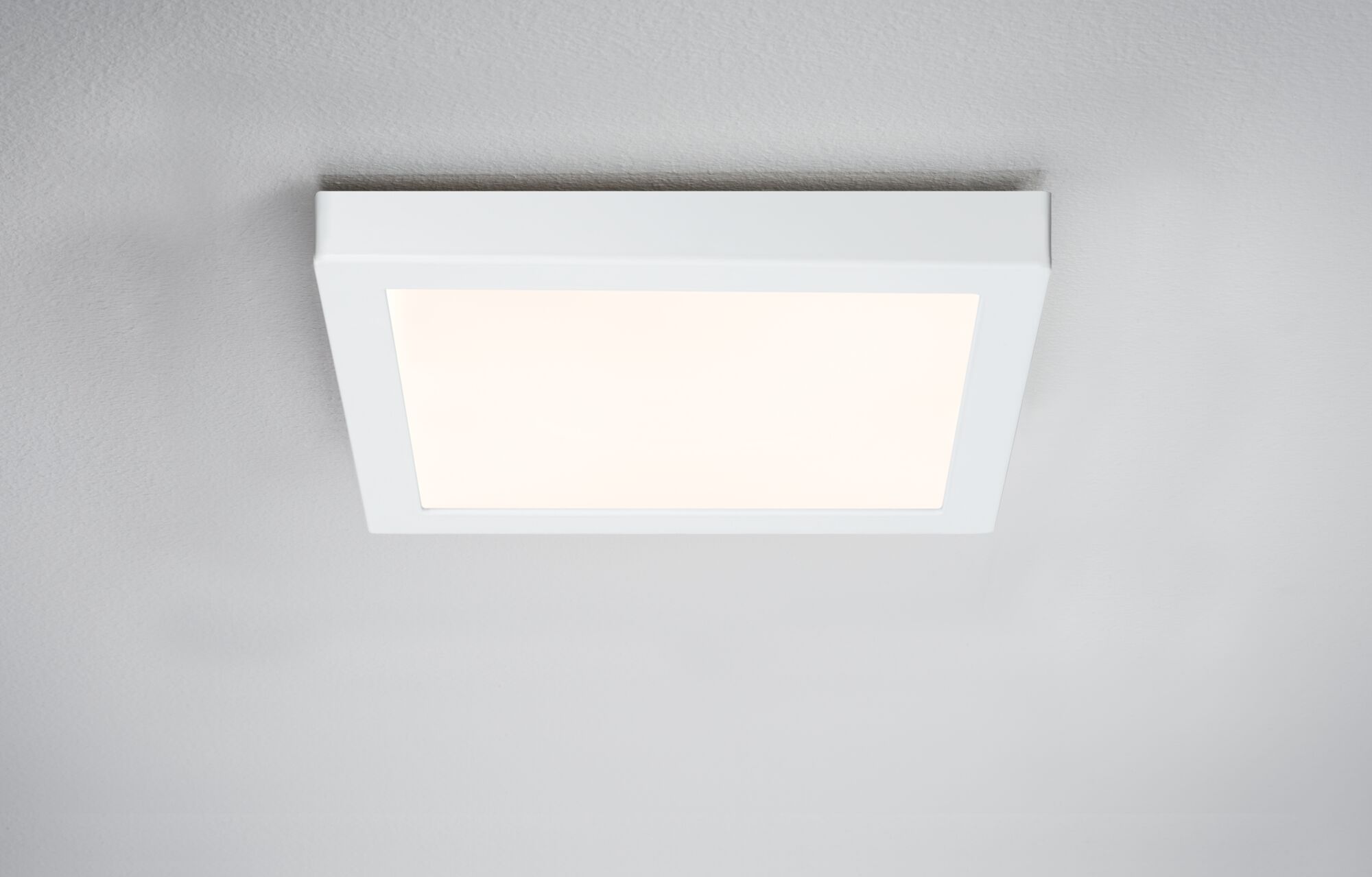 Square white LED ceiling light with matte diffuser for modern room lighting