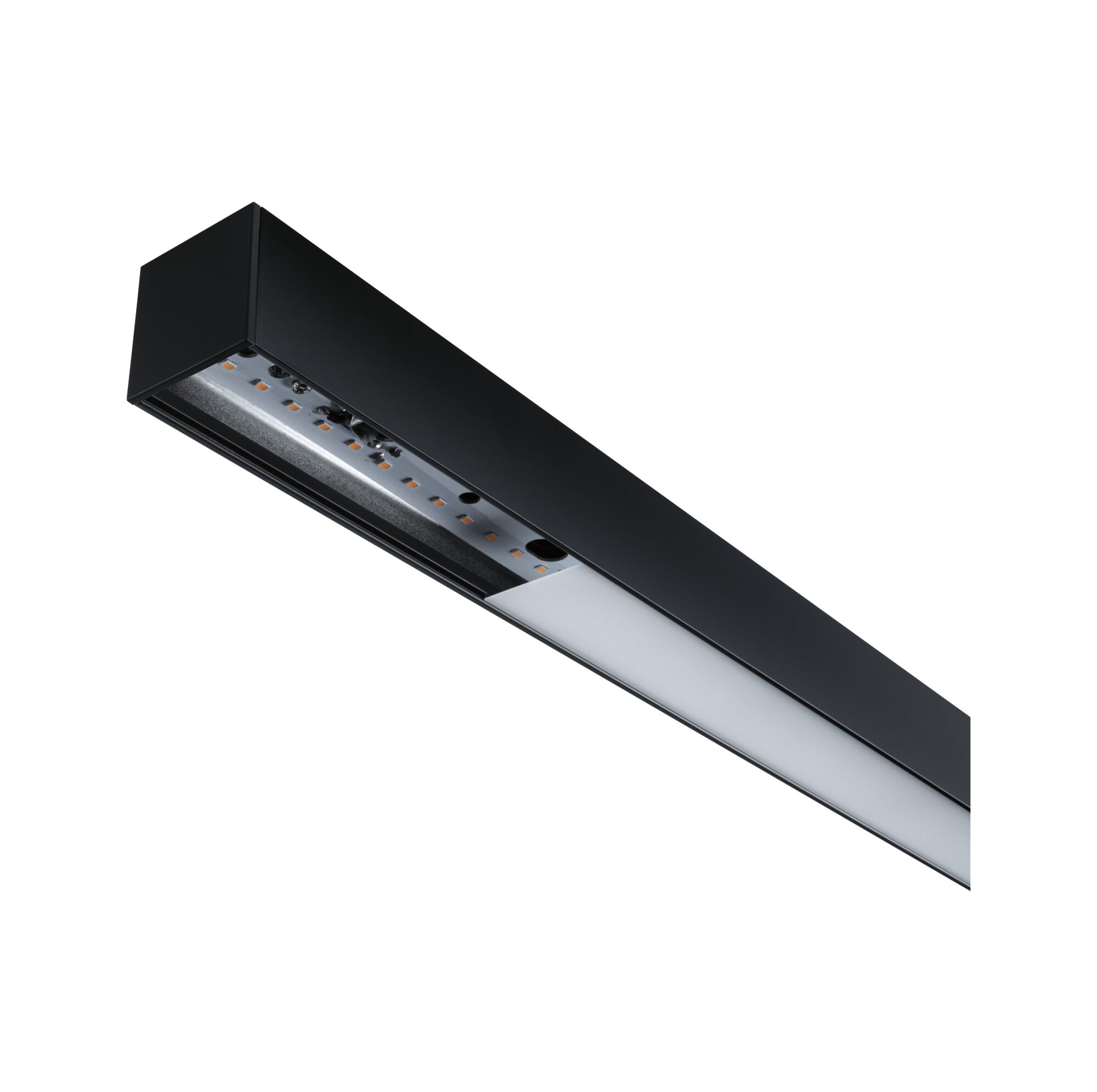 Schwarze LED-Unterbauleuchte aus Metall mit weißem Diffusor für moderne Küchenbeleuchtung