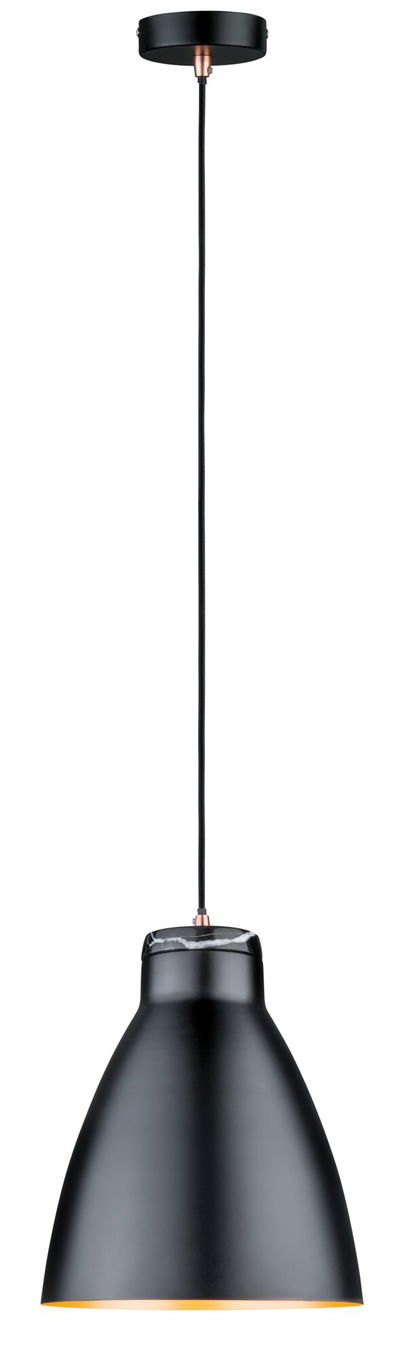 Suspension noire en métal avec détail en marbre et câble textile pour éclairage moderne