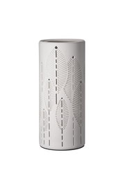 White ceramic lampshade with delicate leaf patterns, decorative LED light for home interiors