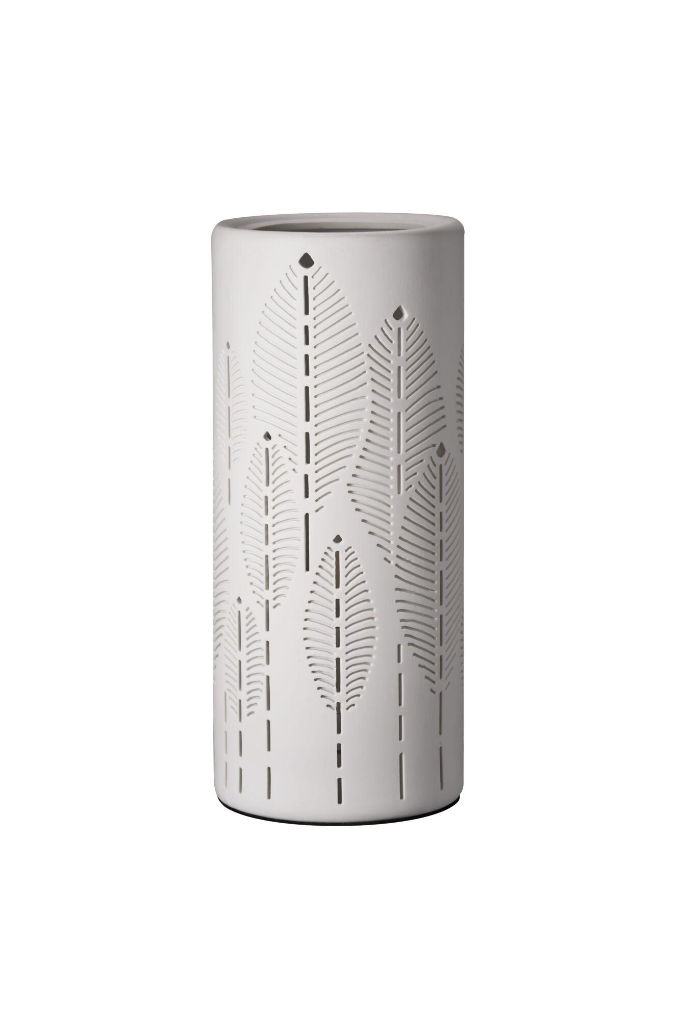 White ceramic lampshade with delicate leaf patterns, decorative LED light for home interiors