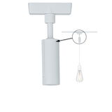 White plastic ceiling adapter for pendant lights with close-up of cable mounting detail.
