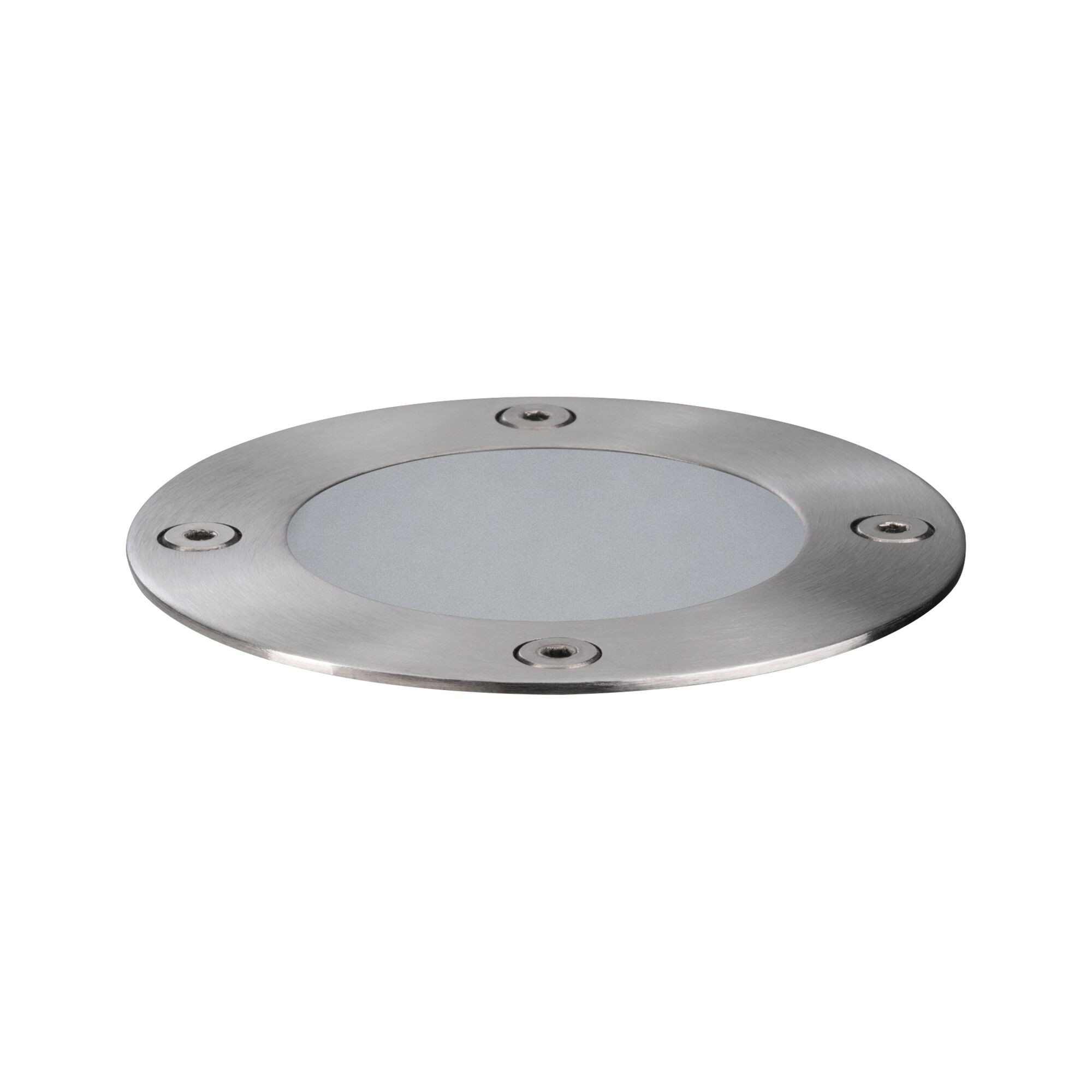 Boîtier rond en acier inoxydable pour encastré avec verre dépoli et quatre vis pour éclairage extérieur
