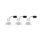 Three white LED recessed spotlights with square frame and black driver for modern interior lighting