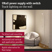 White URail track lighting with switch mounted on wall, modern spotlights for living room