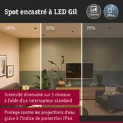 Spot encastré LED Gil dimmable avec protection IP44 et intensité réglable sur 3 niveaux par interrupteur standard