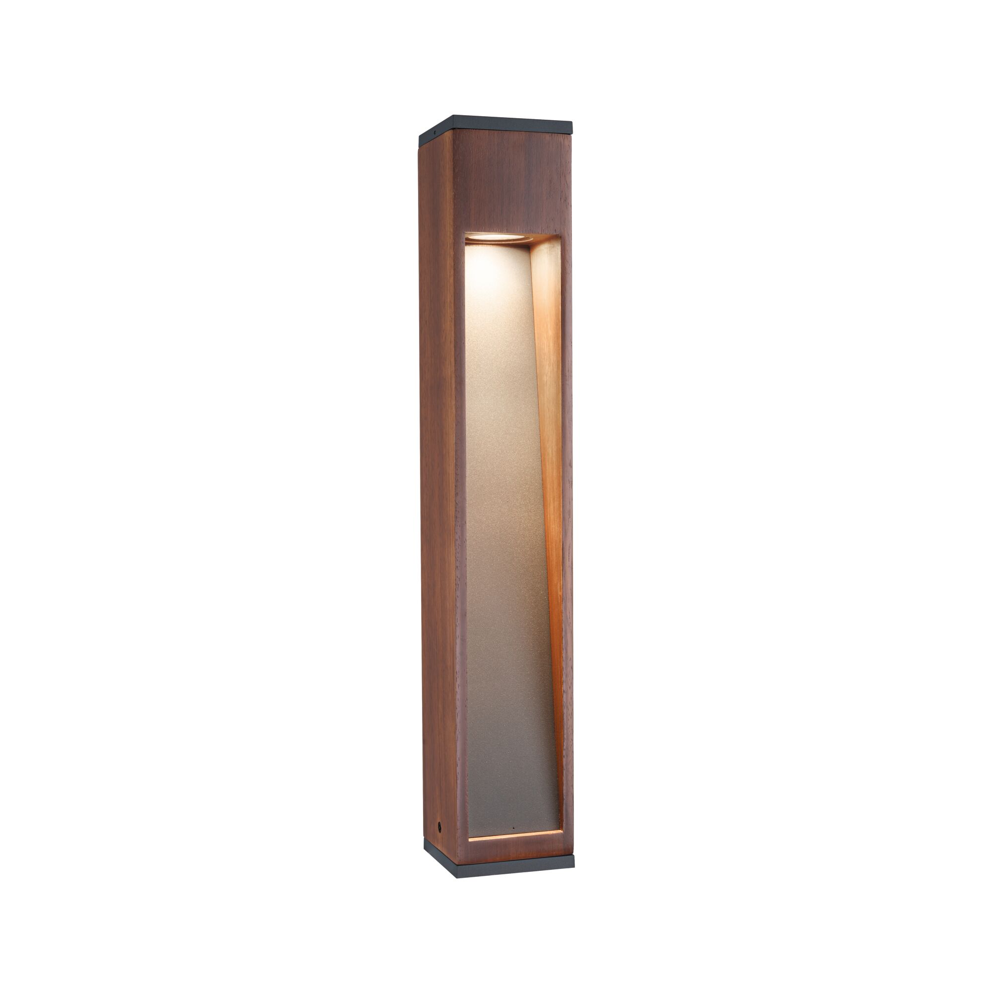 Bollard light Trabia IP44 angular 600mm 3000K 3,5W 230lm 230V 38° Wood GU10 Wood Modern brown wooden outdoor wall light with integrated LED for garden lighting