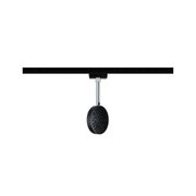 Spot LED noir sur rail avec bras chromé réglable et projecteur rond pour éclairage moderne