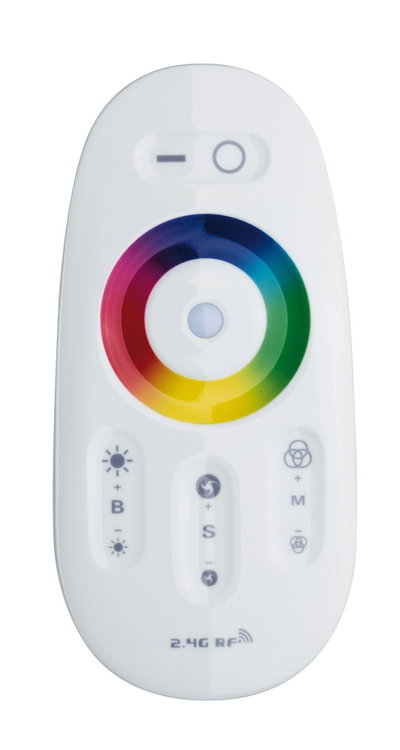 Weißer 2.4G RF Fernbedienung mit farbigem Touch-Ring zur Lichtsteuerung und Helligkeitsregler