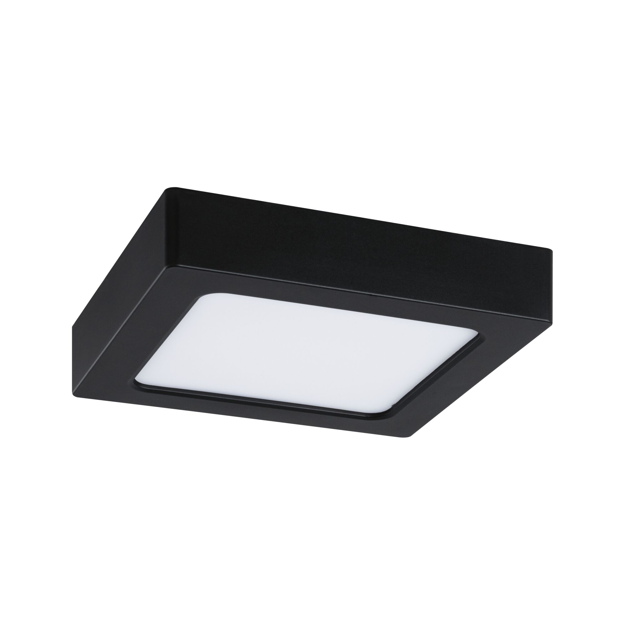Schwarze quadratische LED-Deckenleuchte mit weißem Diffusor aus Kunststoff für moderne Innenräume