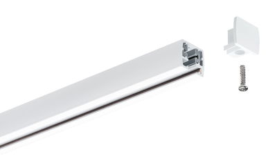 White aluminium profile with end cap and screw for LED light strips, modern mounting accessory