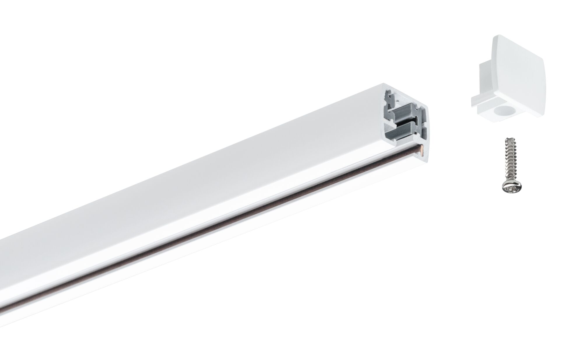 Weißes Aluminium-Profil mit Endkappe und Schraube für LED-Lichtleisten, modernes Montagematerial