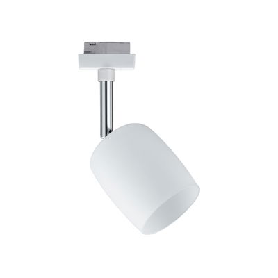 Modern white glass LED spotlight with chrome stem for flexible accent lighting