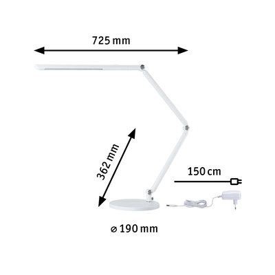 Weiße LED-Schreibtischlampe mit verstellbarem Arm und 150 cm Kabel für modernes Arbeitslicht