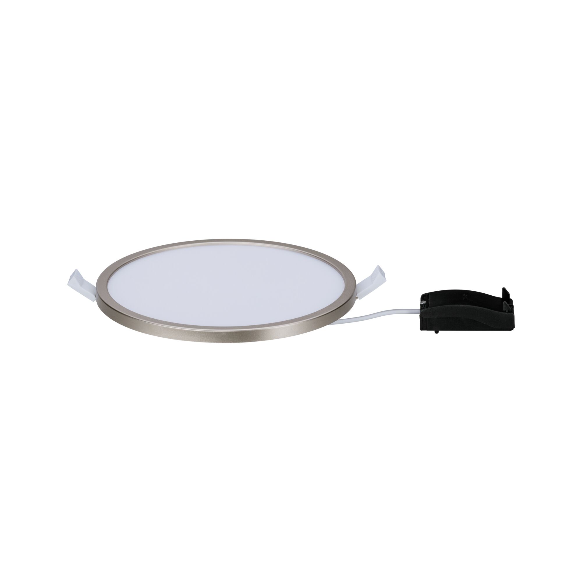 Round LED recessed panel with silver aluminum frame and white diffuser for energy-efficient lighting