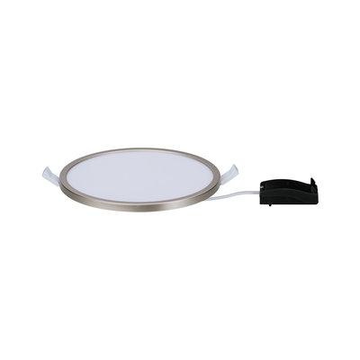 Round LED recessed panel with silver aluminum frame and white diffuser for energy-efficient lighting
