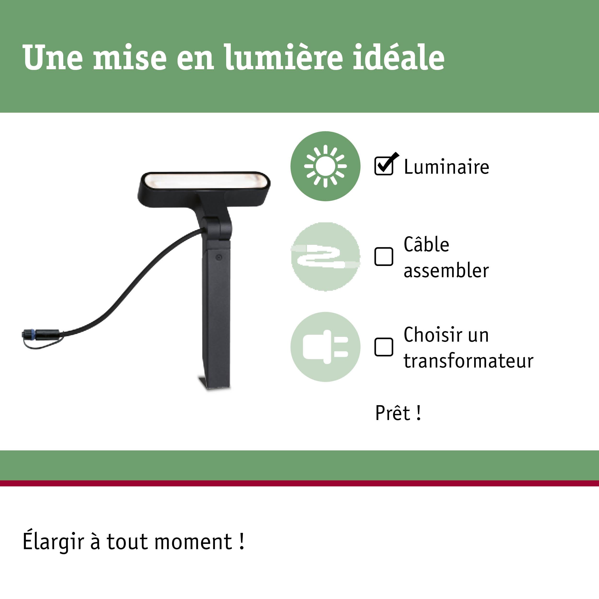 Luminaire LED extérieur noir avec câble pour éclairage de jardin et installation facile