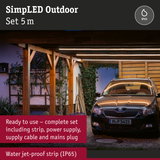 5 m outdoor LED strip set with IP65 waterproof rating, warm white light for carport and garden lighting