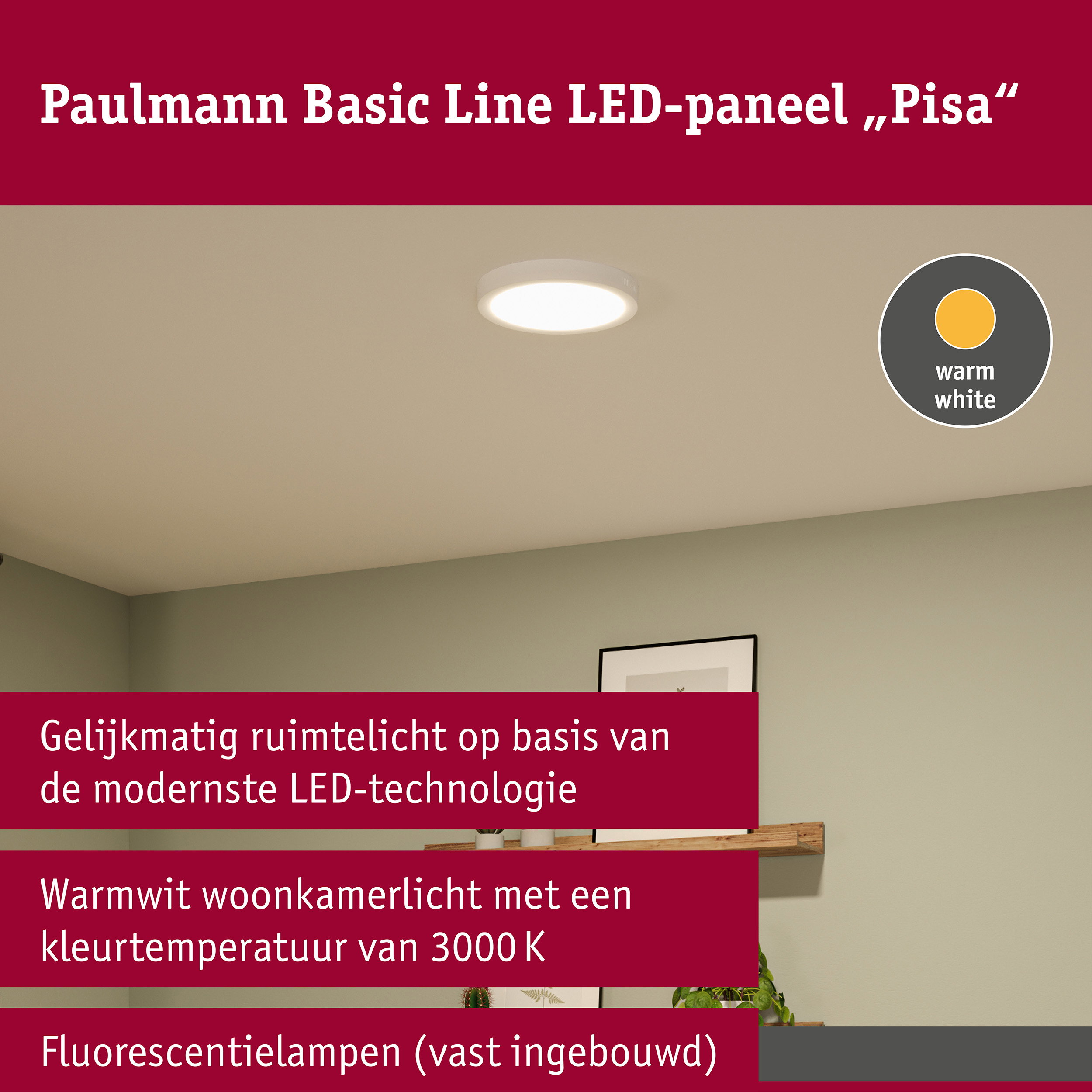 LED-paneel Pisa 3000K 290mm 1800lm 17,6W Wit mat