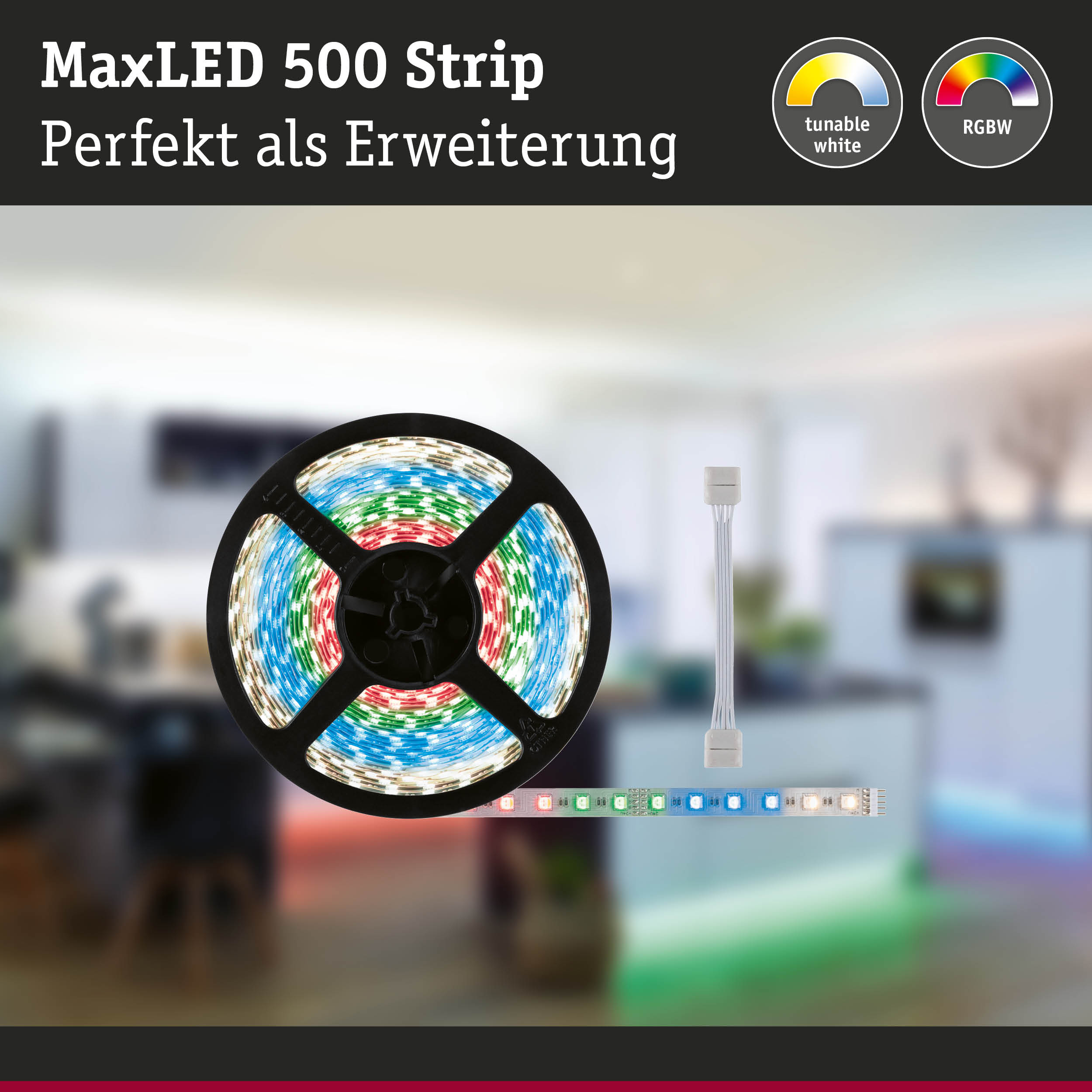 MaxLED 500 RGBW LED-Lichtband mit tunable white Funktion, ideal als Erweiterung für farbige Beleuchtung